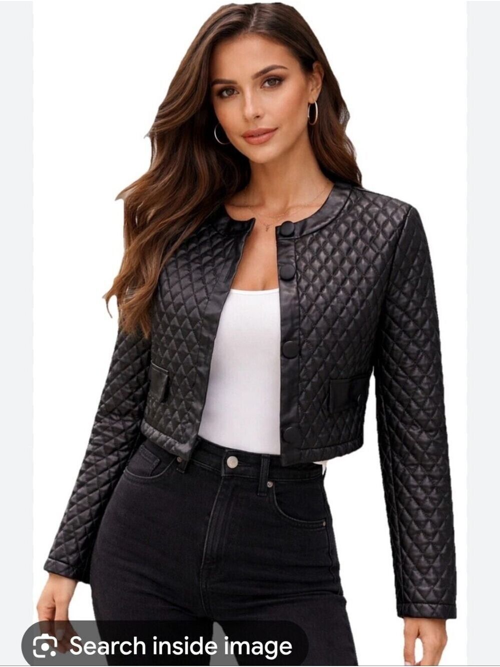 Zara Faux Leather Cropped Quilted Jacket Size Medium